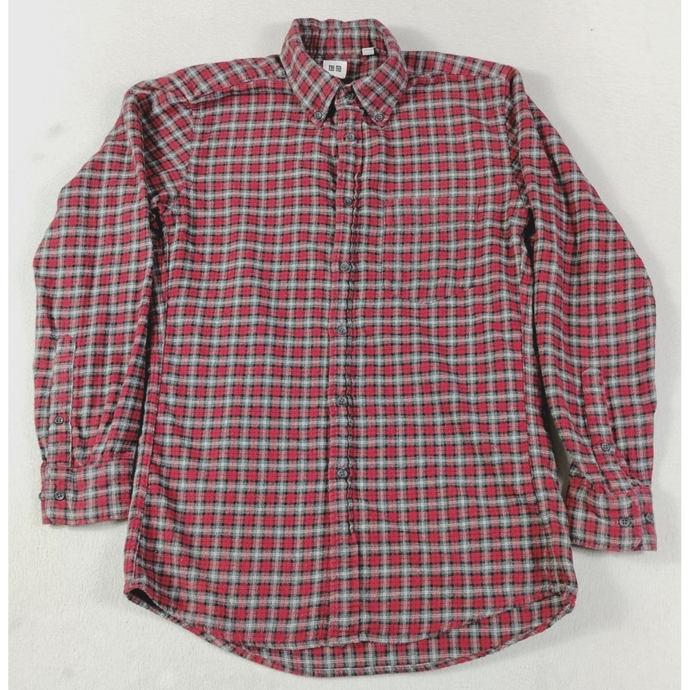Uniqlo Shirt Mens Small Red Plaid Flannel Long Sleeve Cabincore Lumberjack Warm